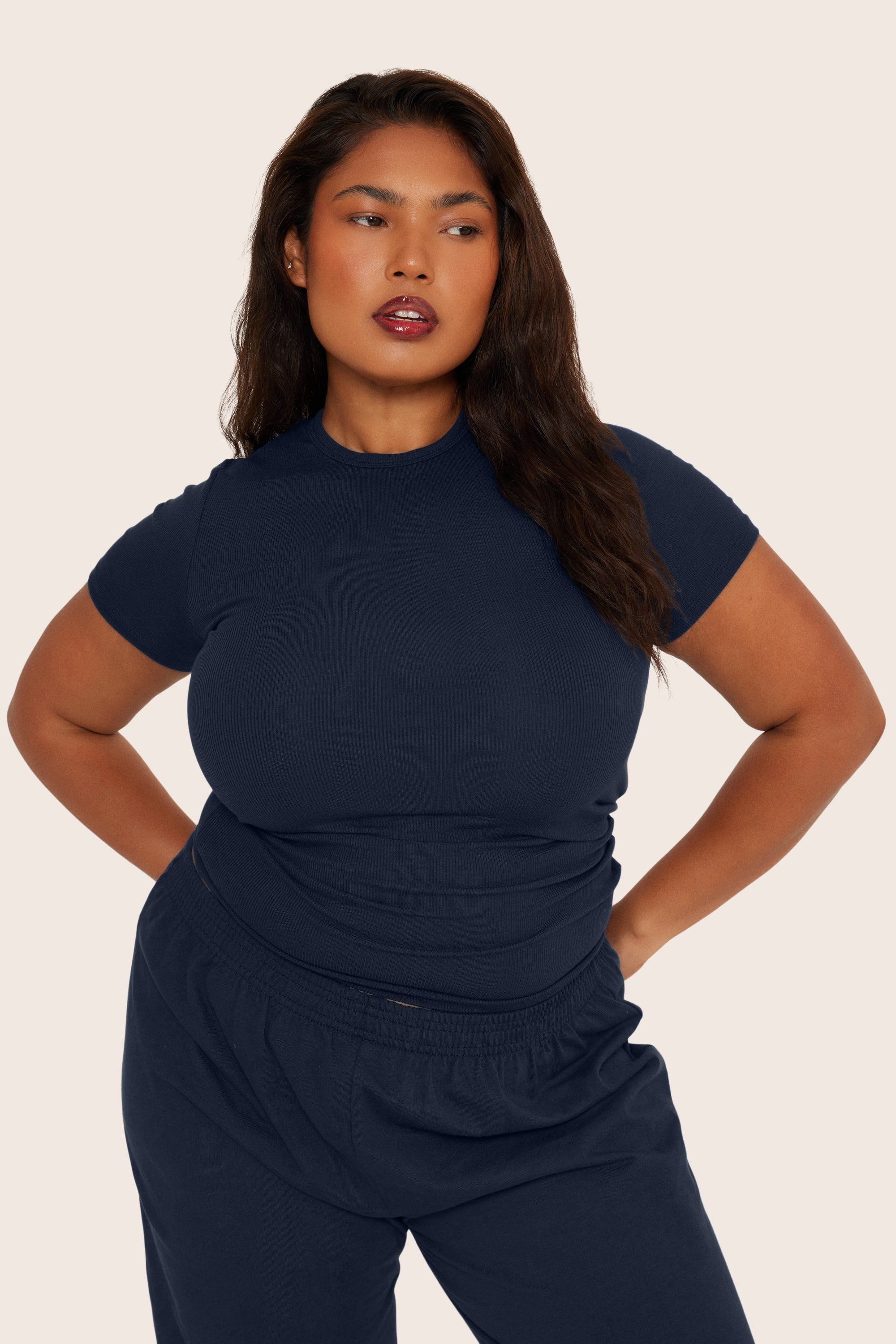 Geripptes Modal-Body-T-Shirt – Oxford