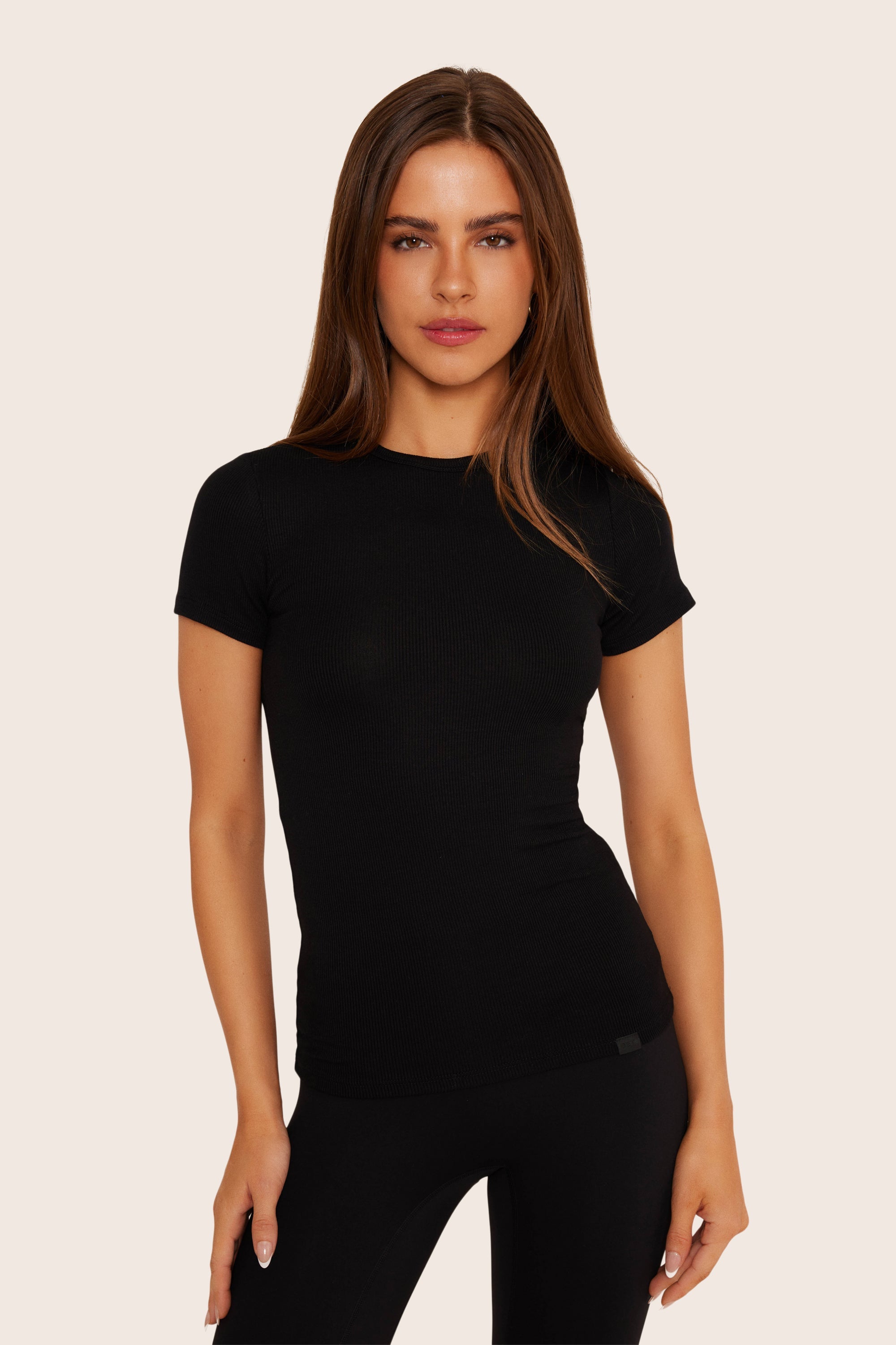 Geripptes Modal-Body-T-Shirt – Onyx