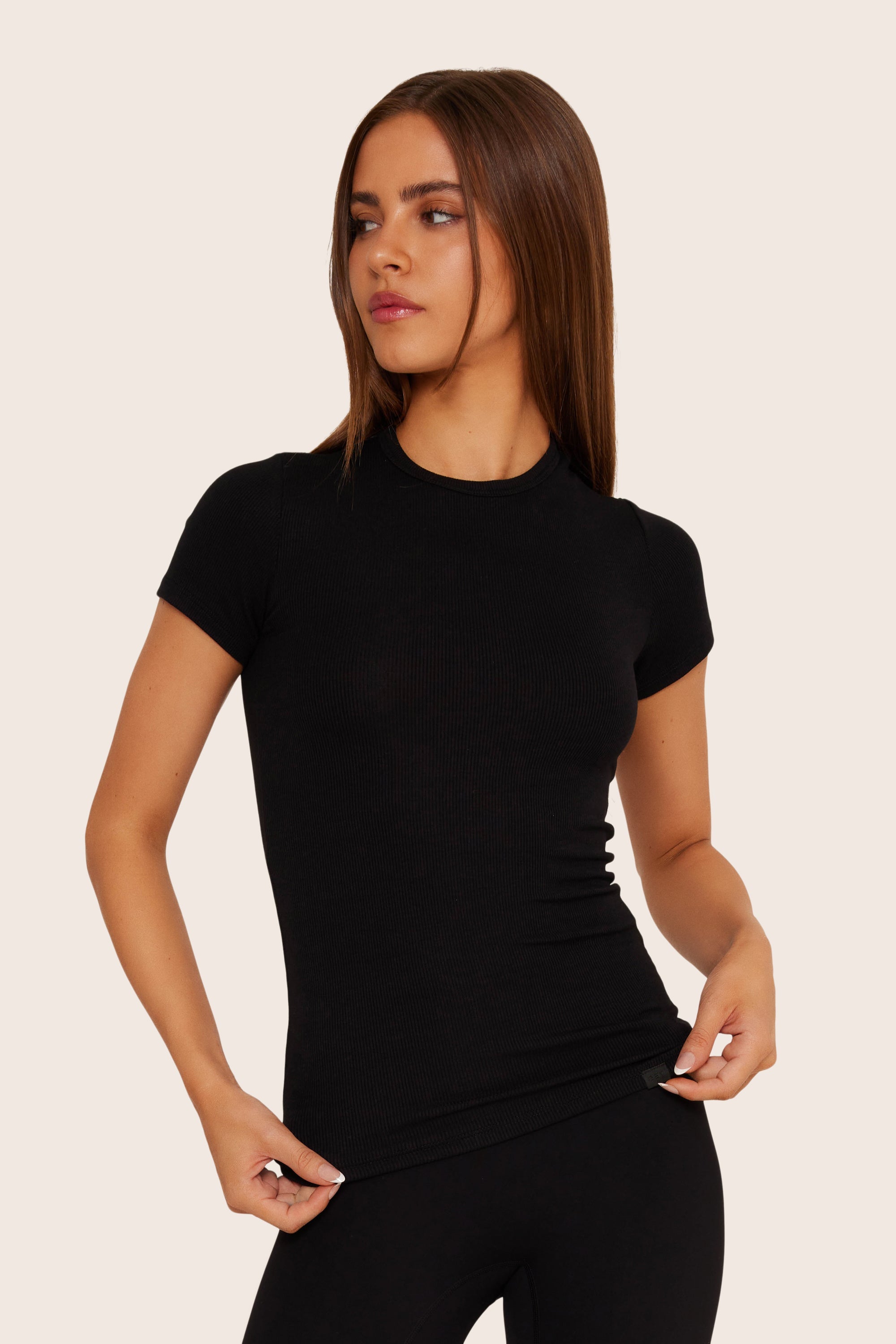 Geripptes Modal-Body-T-Shirt – Onyx