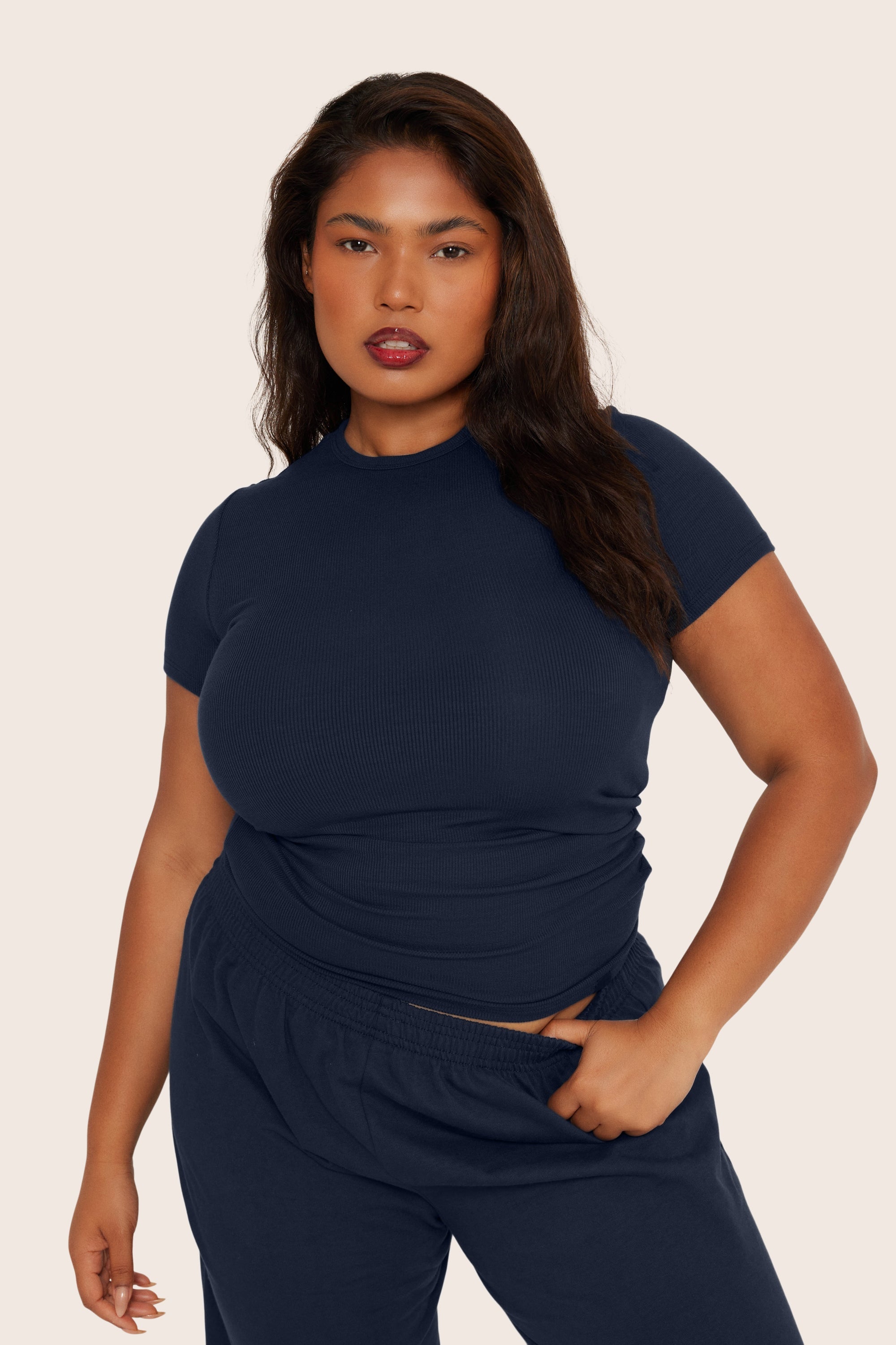 Geripptes Modal-Body-T-Shirt – Oxford